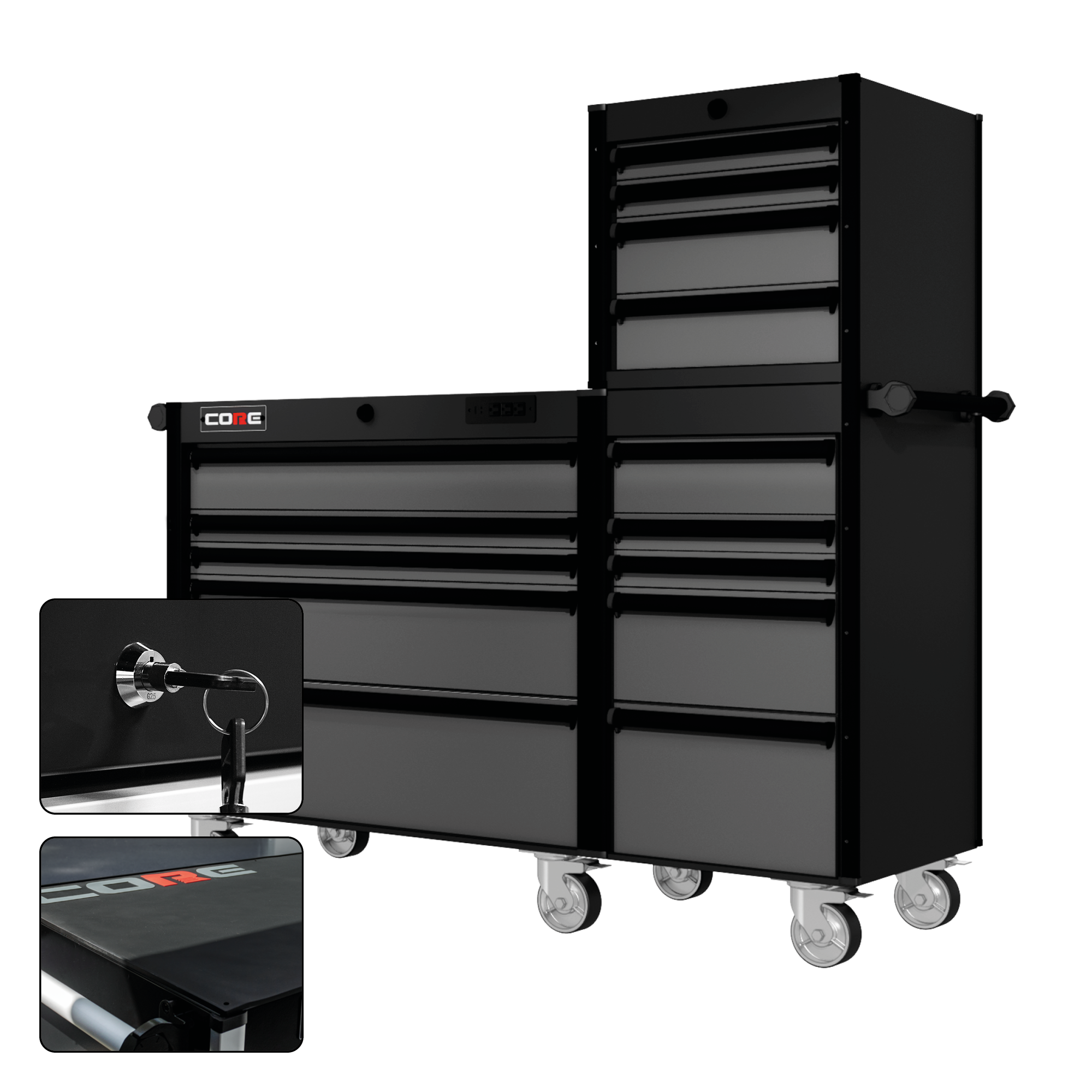 66 Series - 15 Drawers - Black Handles - Traditional Casters