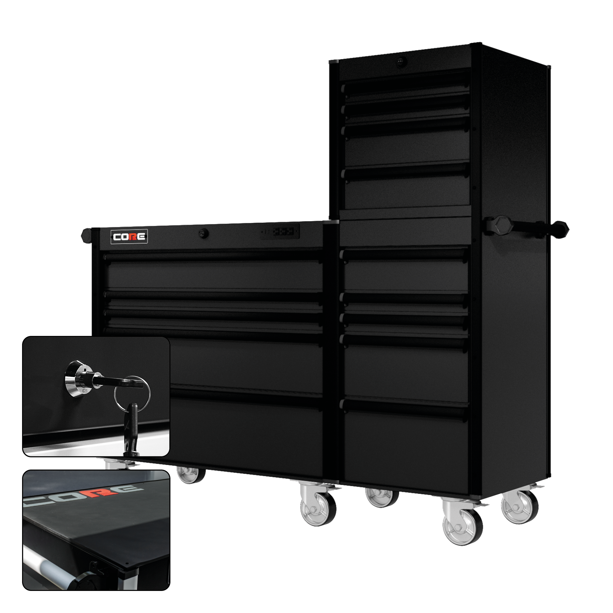 66 Series - 15 Drawers - Black Handles - Traditional Casters