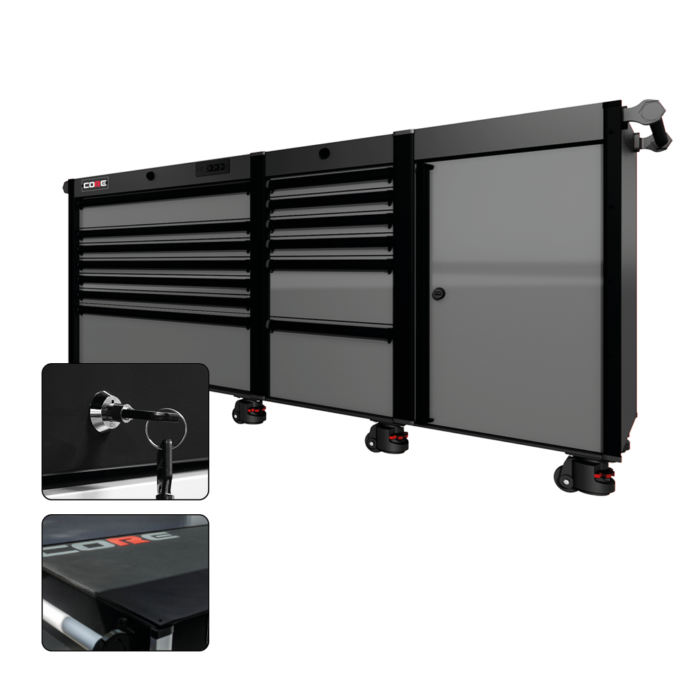 88 Series - 13 Drawers - Black Handles - Foot Casters