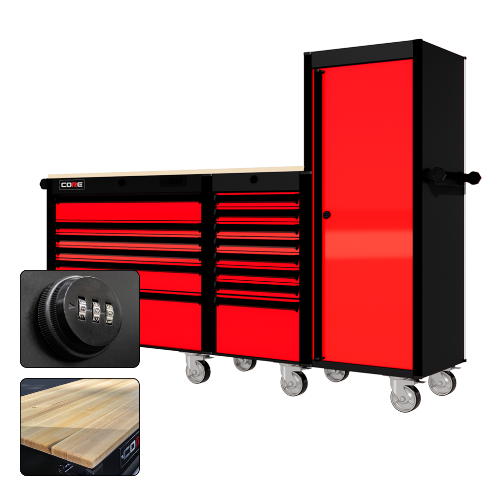 88 Series - 13 Drawers with Tall Locker - Black Handles - Traditional Casters