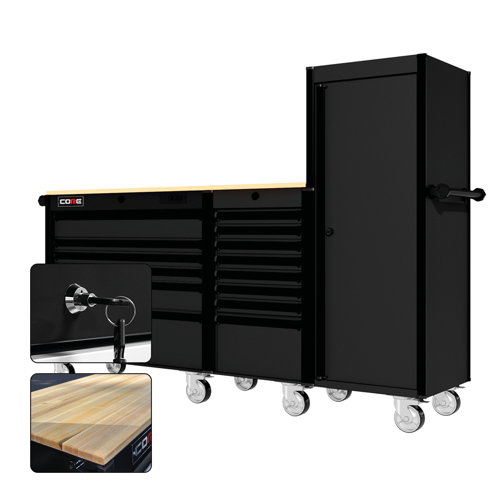 88 Series - 13 Drawers with Tall Locker - Black Handles - Traditional Casters