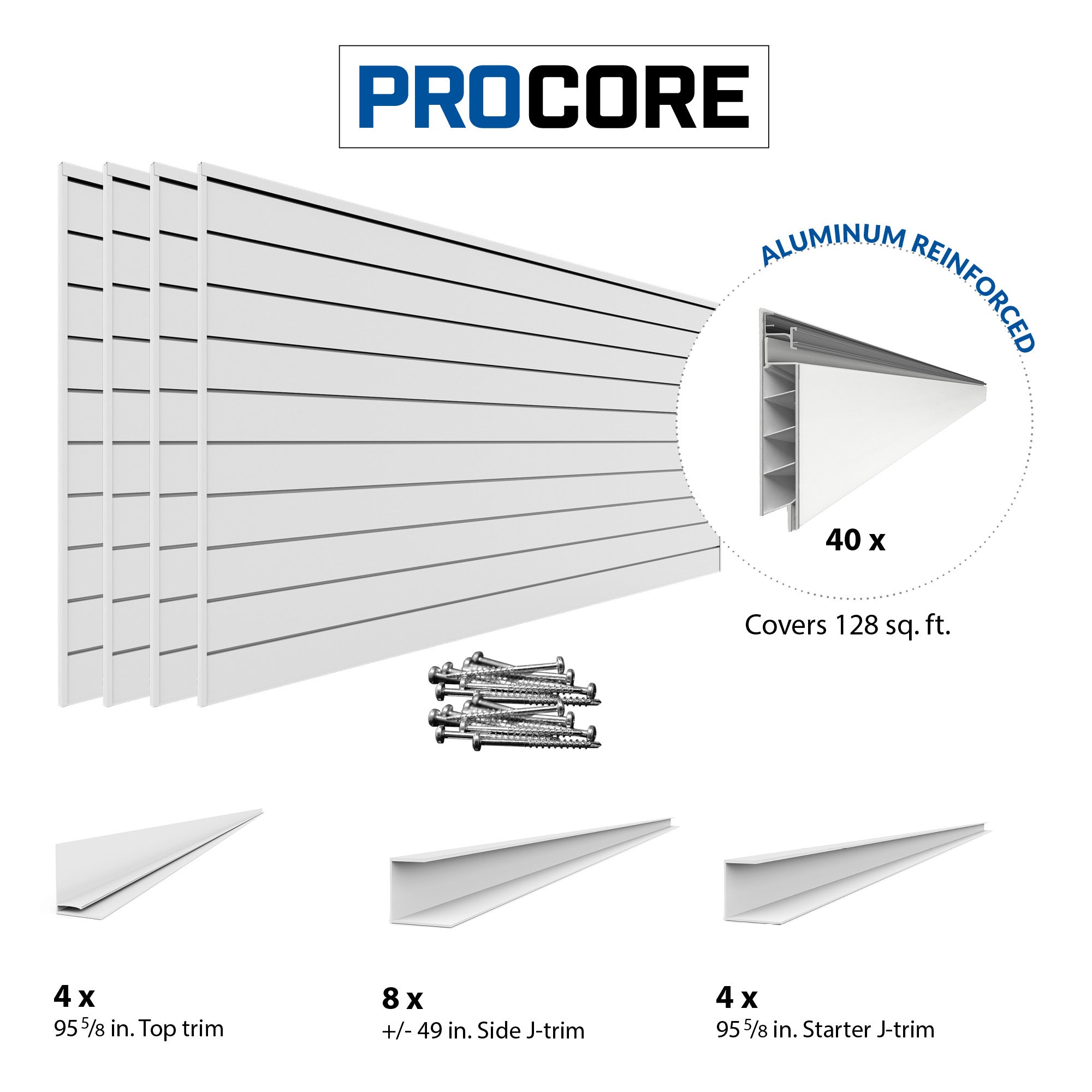 4 x 8ft. PROCORE PVC Slatwall – 4 Pack 128 sq ft