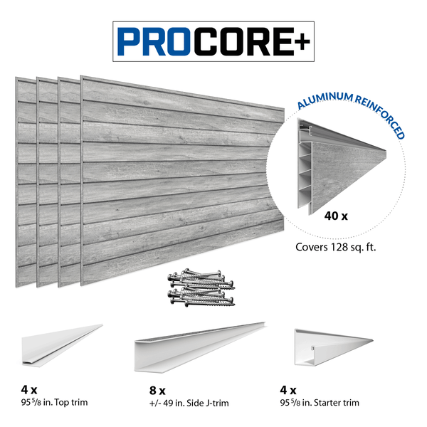 8 ft.  x 4 ft. PROCORE+ Gray Wood PVC Slatwall – 4 Pack 128 sq ft