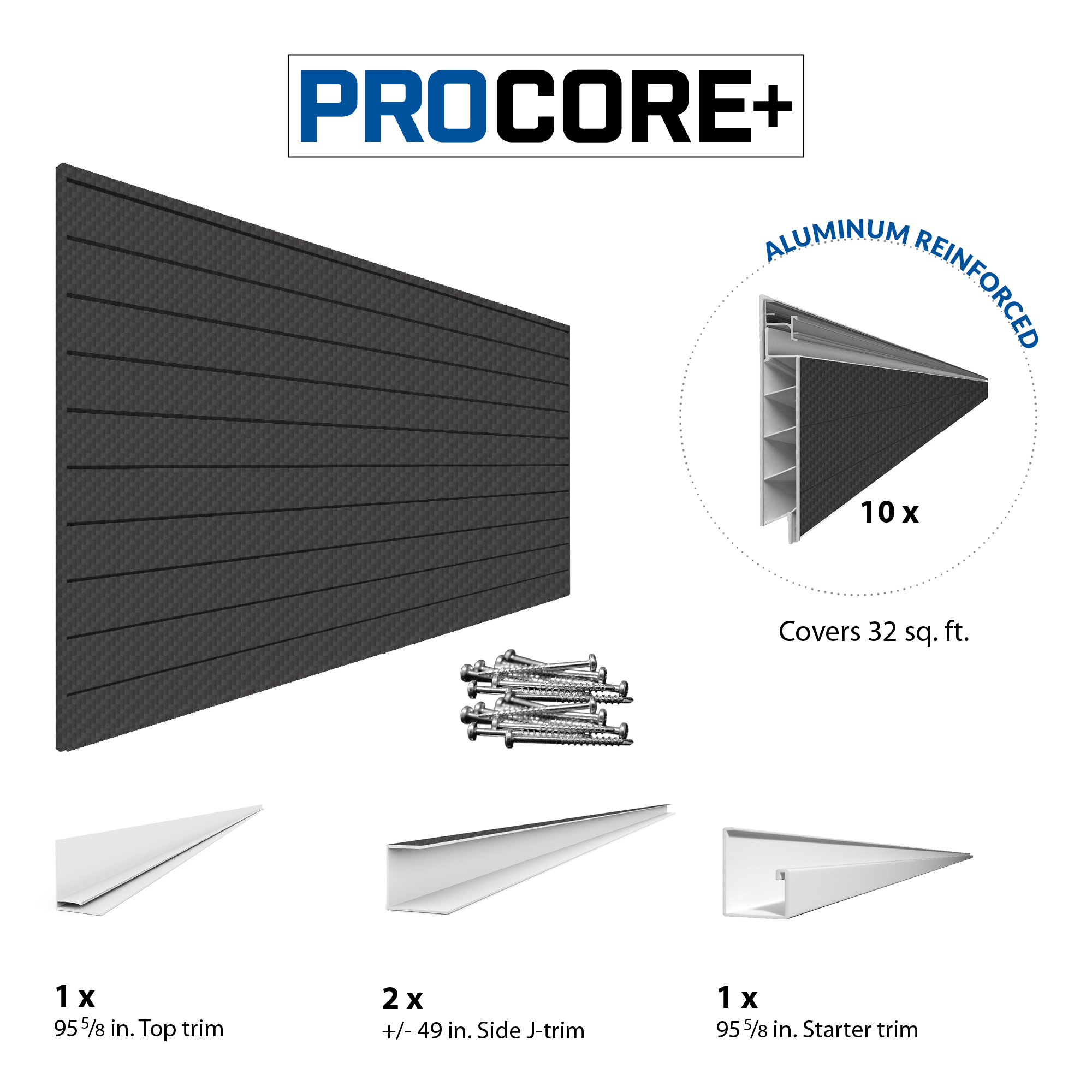 4 x 8 ft. PROCORE+ Black Carbon fiber PVC Slatwall
