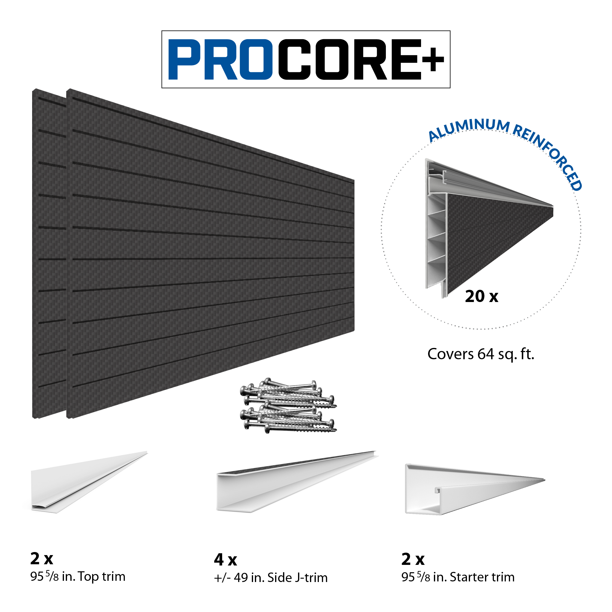 4 x 8 ft. PROCORE+ Black Carbon Fiber PVC Slatwall – 2 Pack 64 sq ft