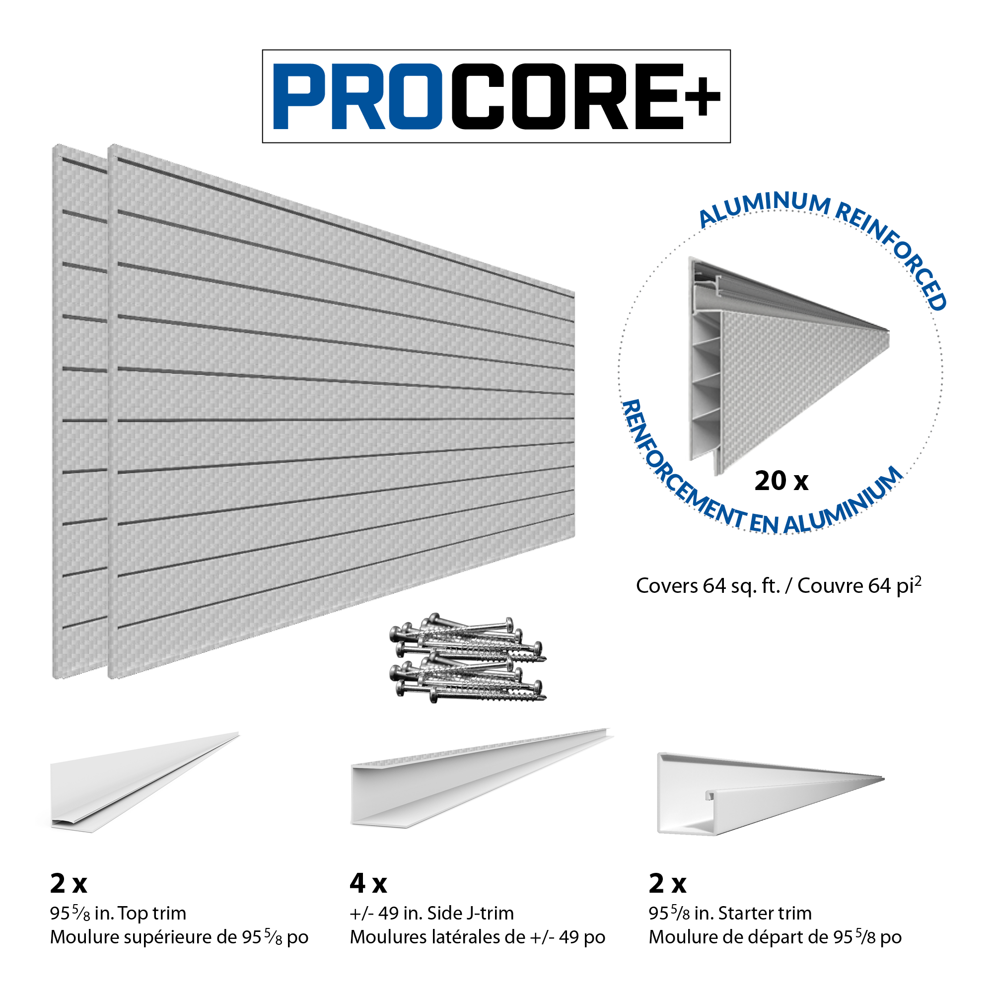 4 x 8 ft. PROCORE+ Silver Gray Carbon Fiber PVC Slatwall – 2 Pack 64 sq ft
