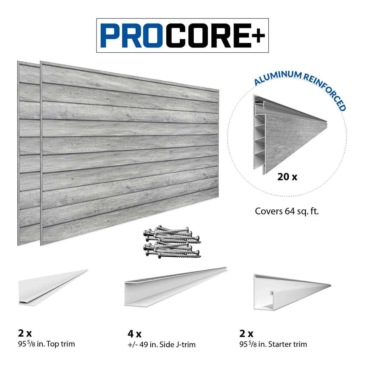 4 x 8 ft. PROCORE+ Gray Wood PVC Slatwall – 2 Pack 64 sq ft