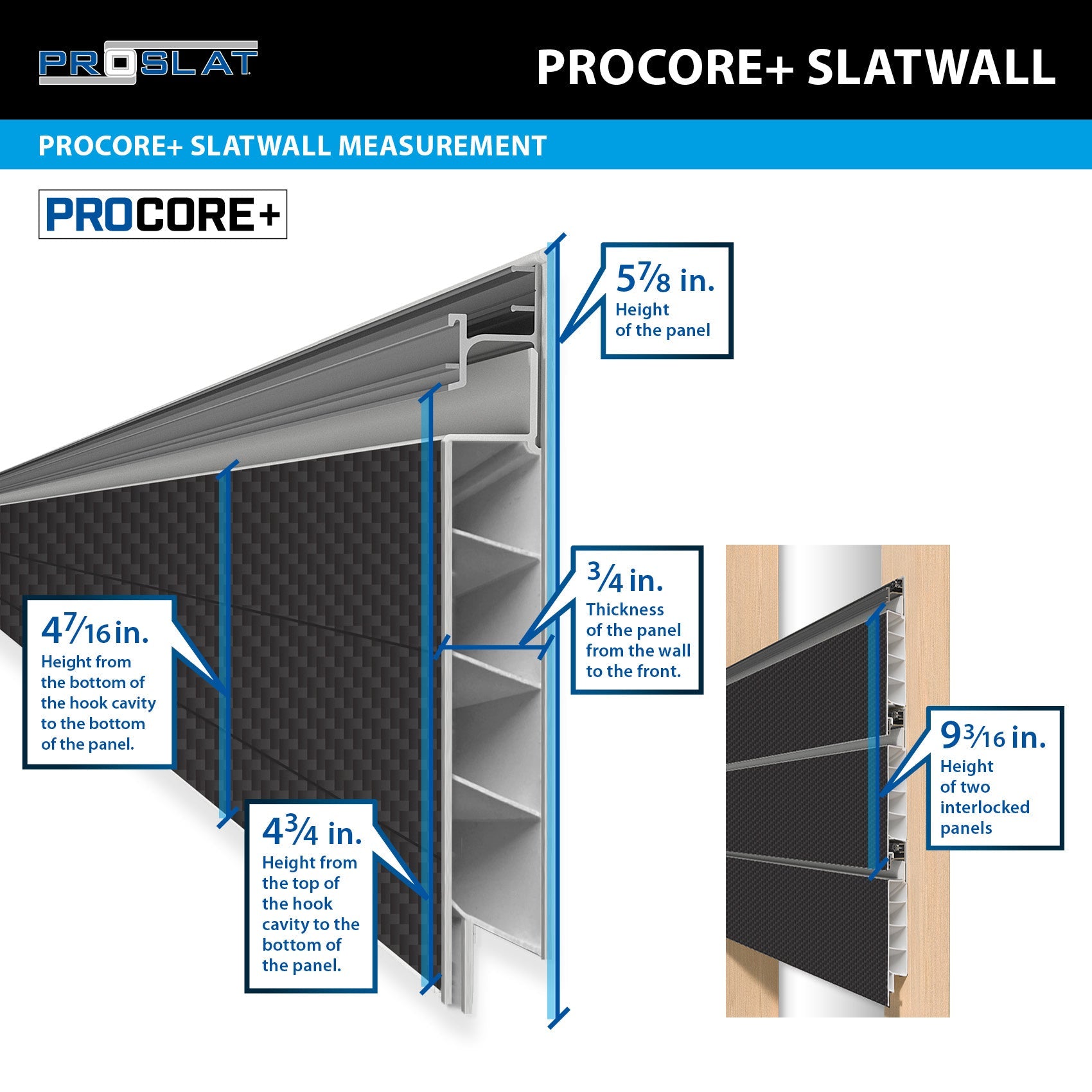 4 x 8 ft. PROCORE+ Black Carbon Fiber PVC Slatwall – 2 Pack 64 sq ft