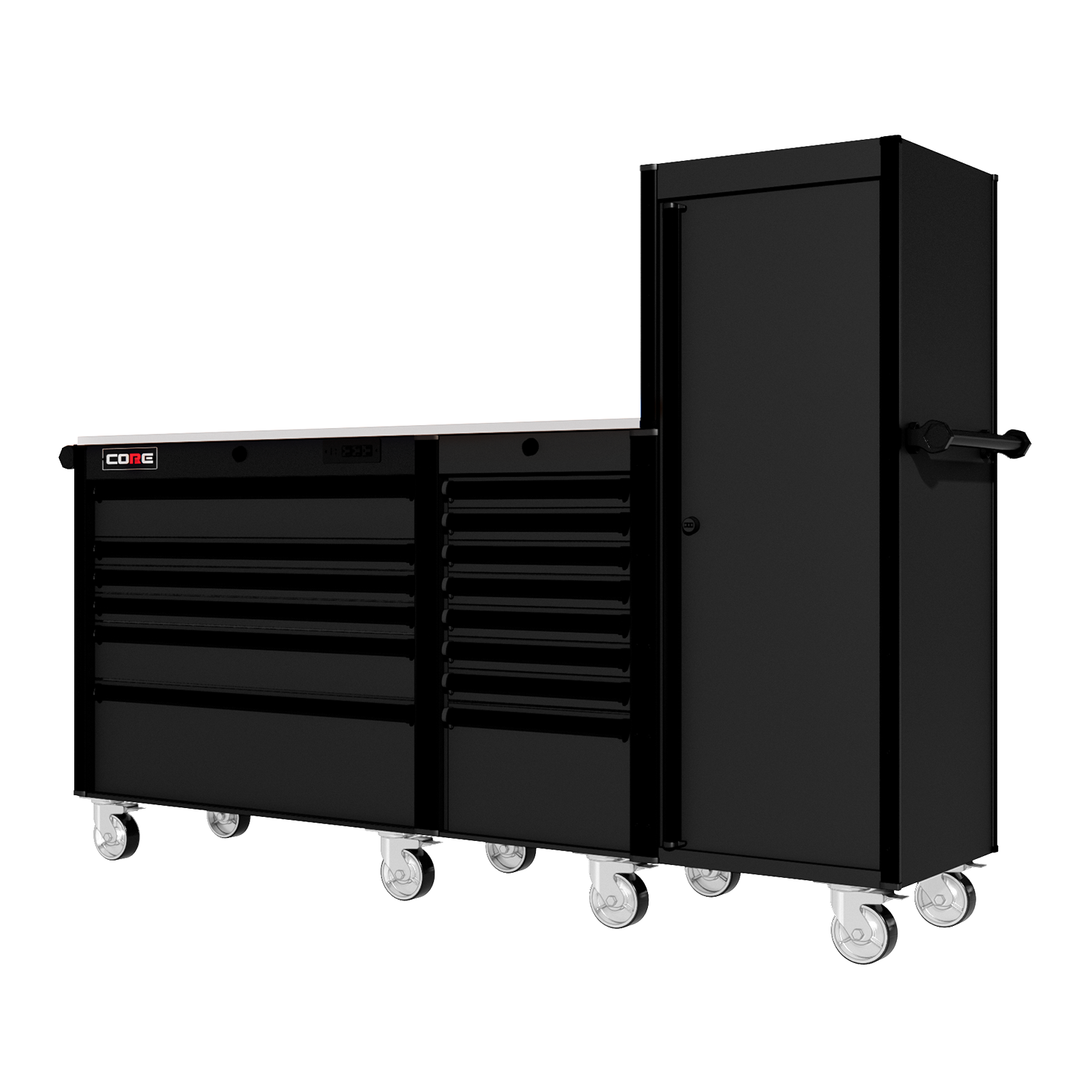 88 Series - 13 Drawers with Tall Locker - Black Handles - Traditional Casters