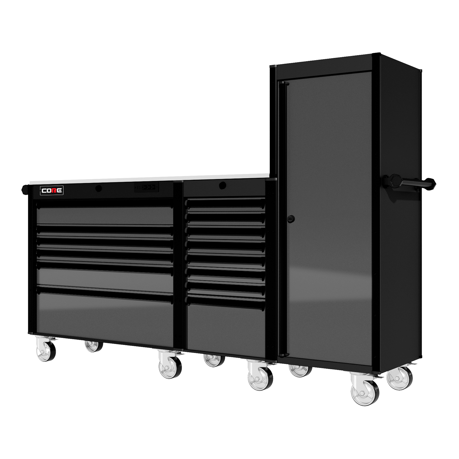 88 Series - 13 Drawers with Tall Locker - Black Handles - Traditional Casters