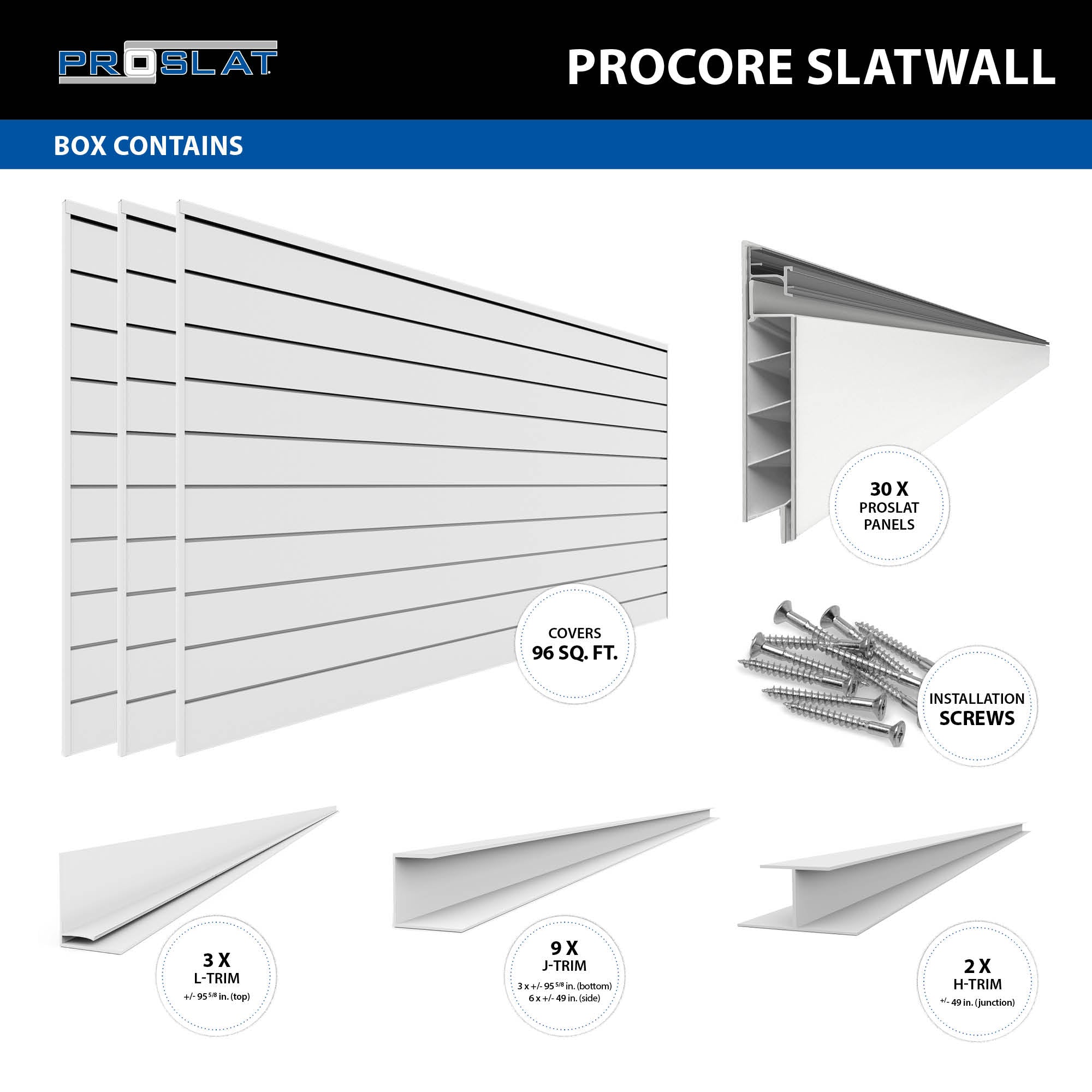 4 ft. x 8 ft. PROCORE PVC Slatwall – 3 Pack 96 sq ft