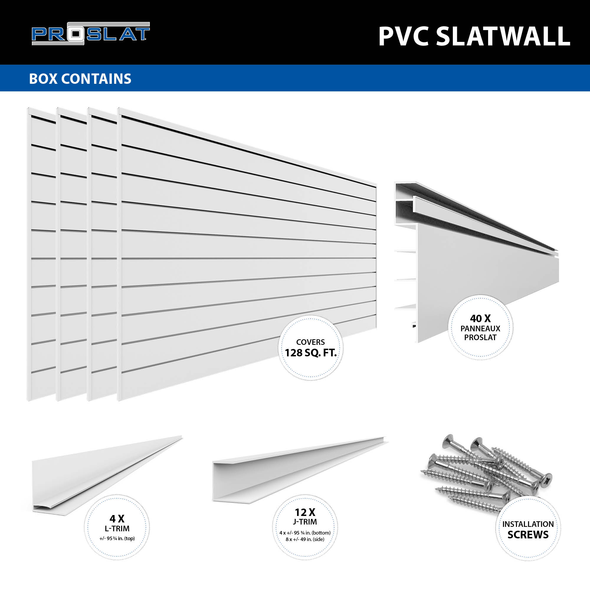 Proslat 8 ft. x 4 ft. PVC Slatwall (4-Pack White)