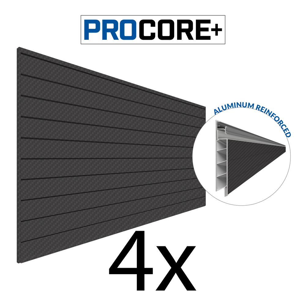 8 ft.  x 4 ft. PROCORE+ Black Carbon Fiber PVC Slatwall – 4 Pack 128 sq ft