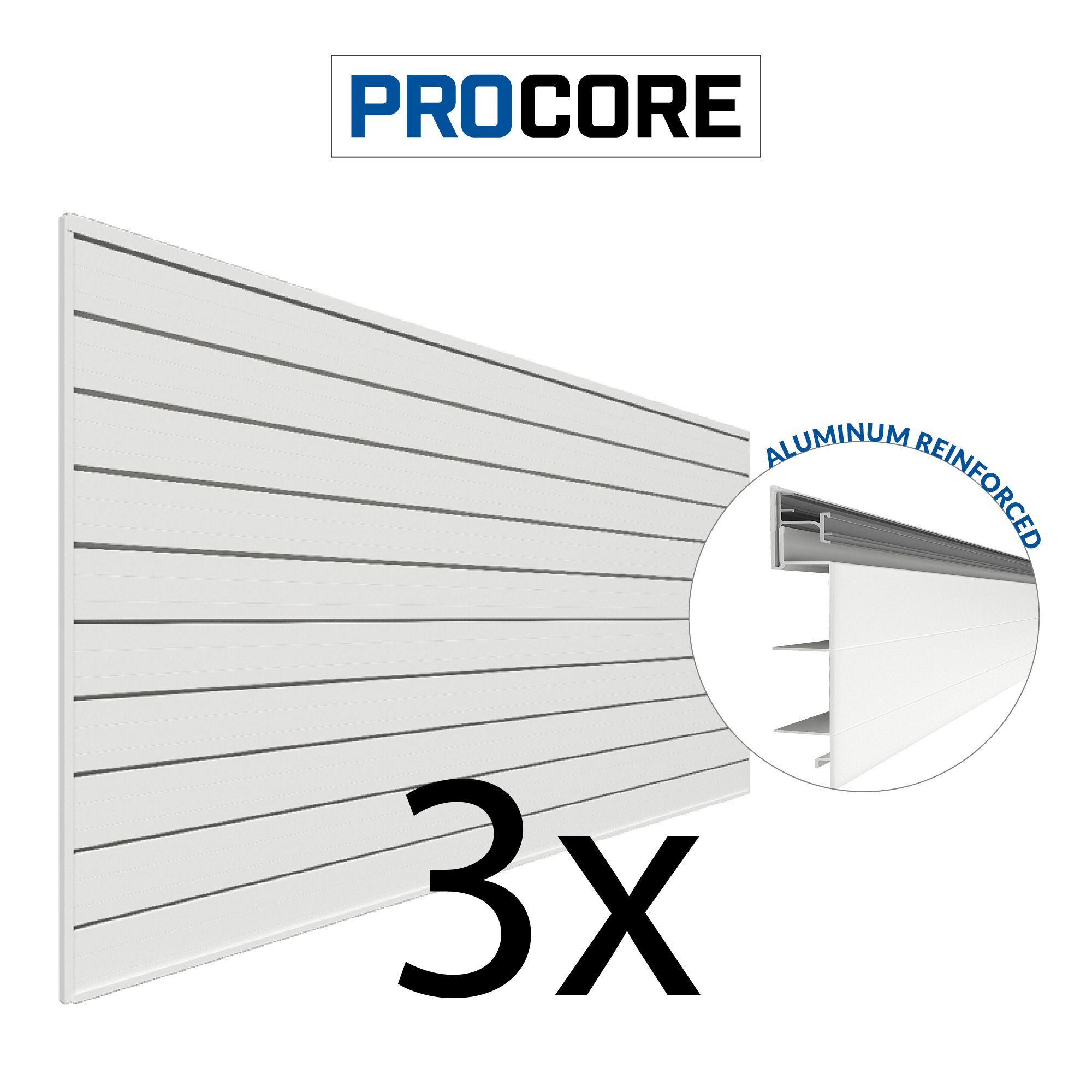4 x 8ft. PROCORE PVC Slatwall – 3 Pack 96 sq ft – White