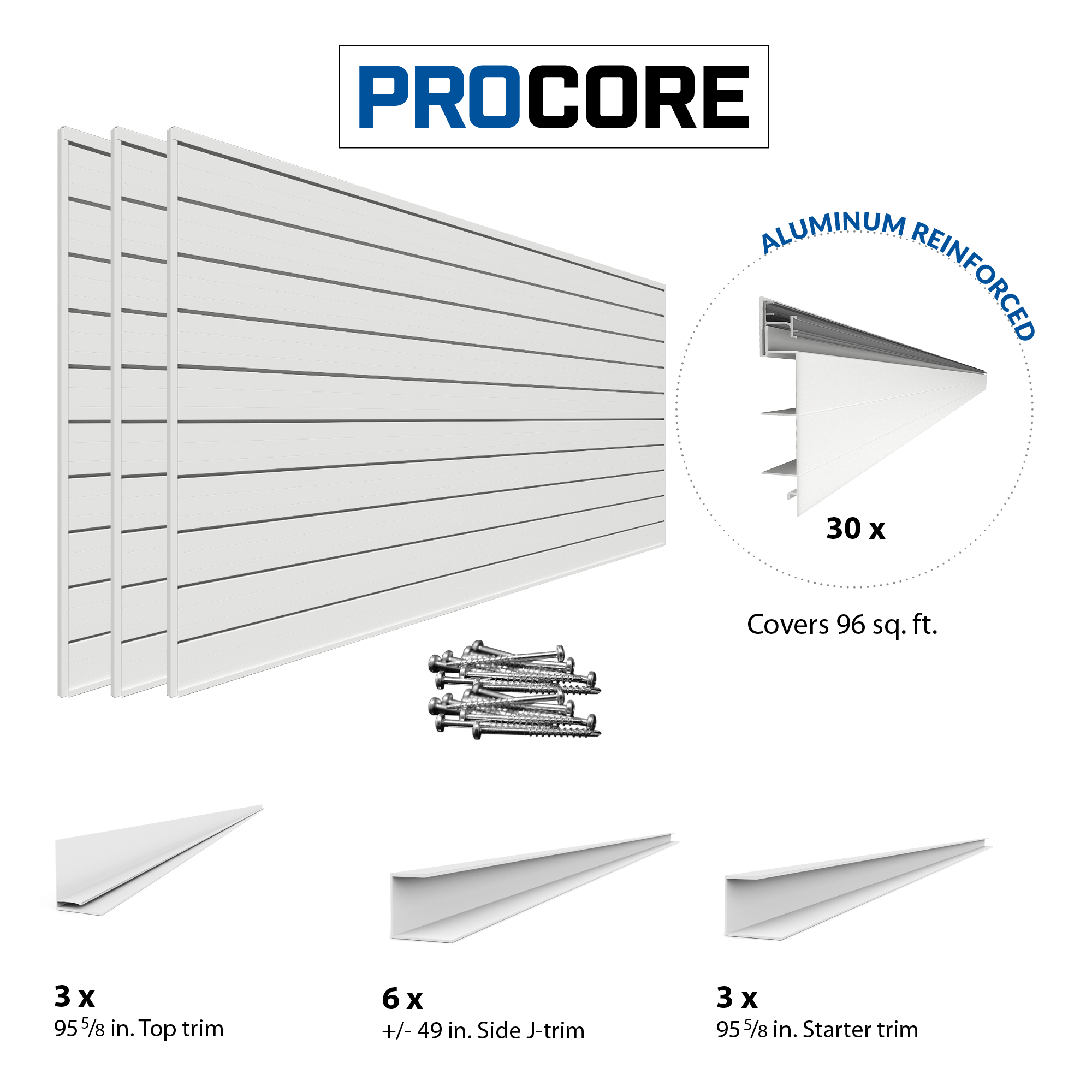 4 x 8ft. PROCORE PVC Slatwall – 3 Pack 96 sq ft – White