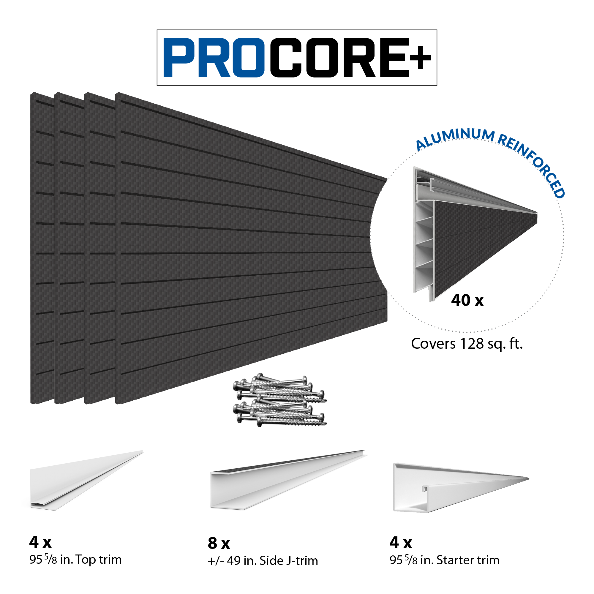 4 x 8ft. PROCORE+ Black Carbon Fiber PVC Slatwall – 4 Pack 128 sq ft