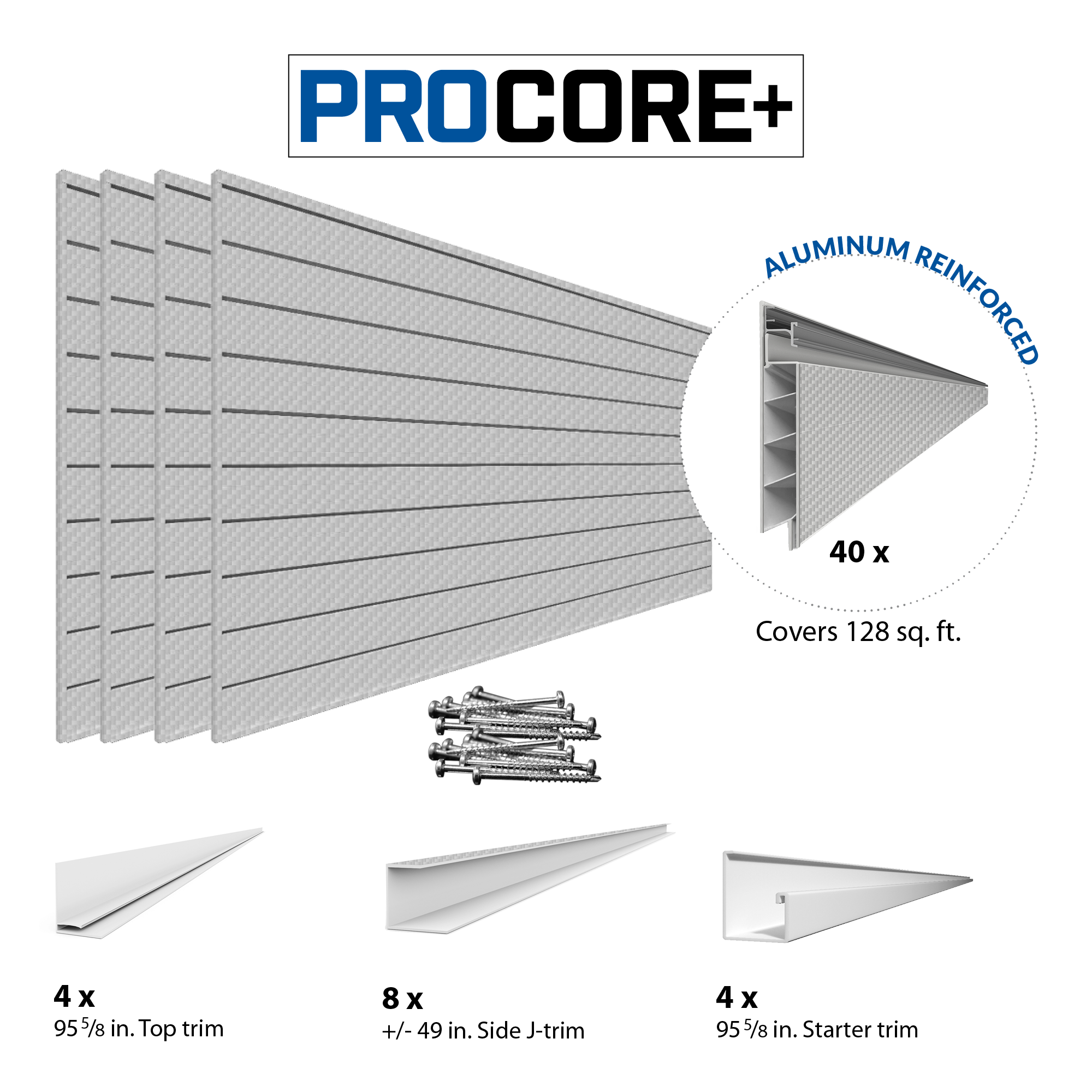 4 x 8ft. PROCORE+ Silver Gray Carbon Fiber PVC Slatwall – 4 Pack 128 sq ft