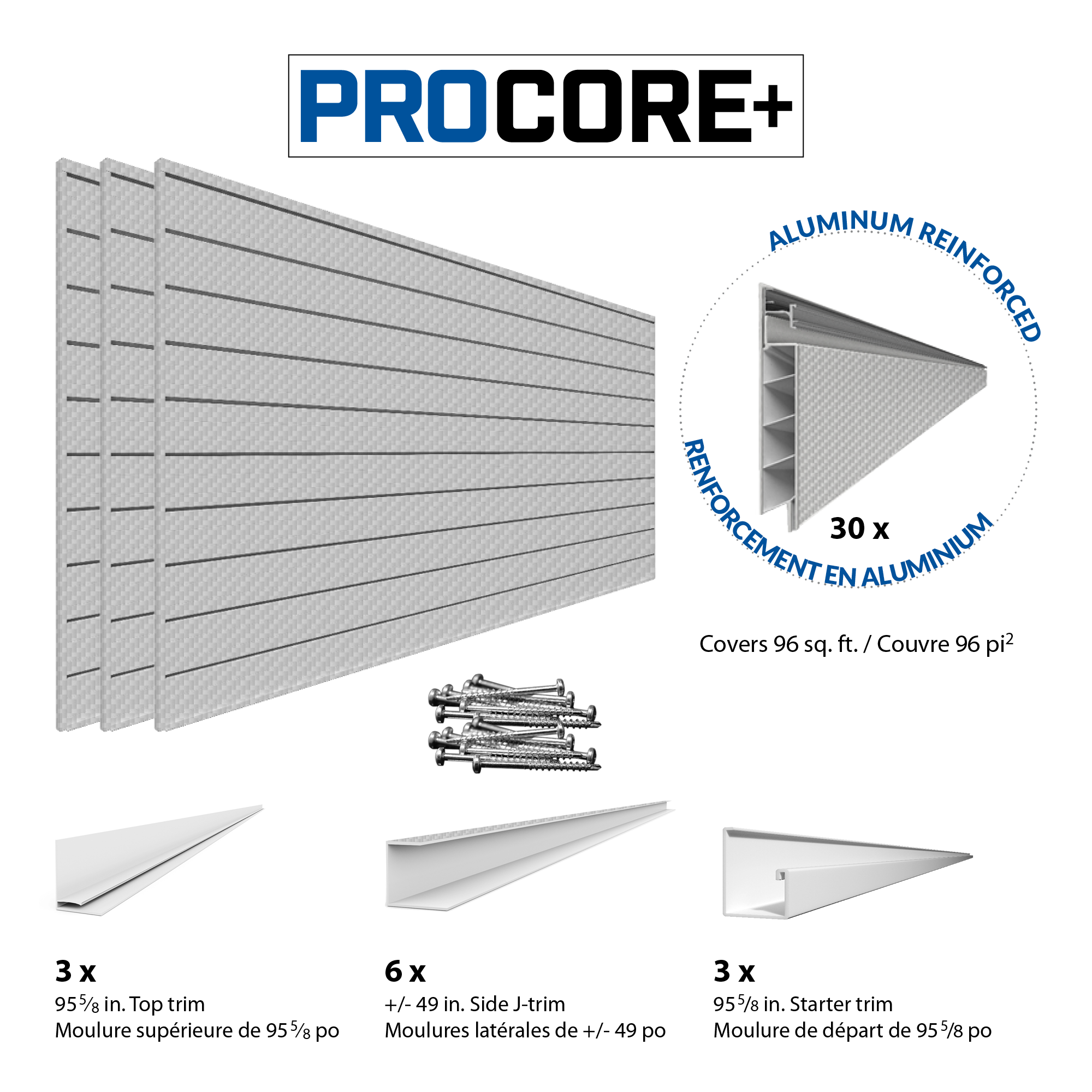4 x 8 ft. PROCORE+ Silver Gray Carbon Fiber PVC Slatwall – 3 Pack 96 sq ft