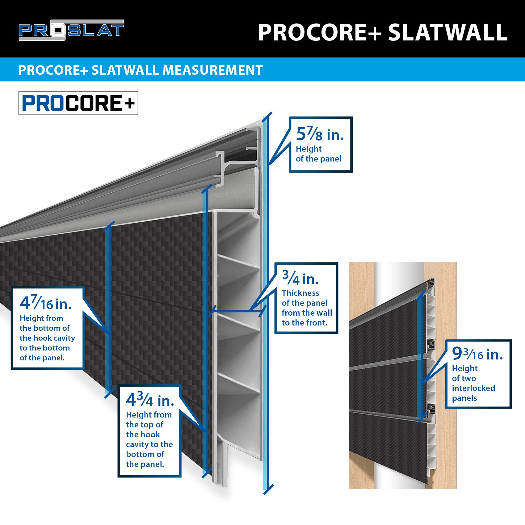 4 x 8ft. PROCORE+ Black Carbon Fiber PVC Slatwall – 4 Pack 128 sq ft