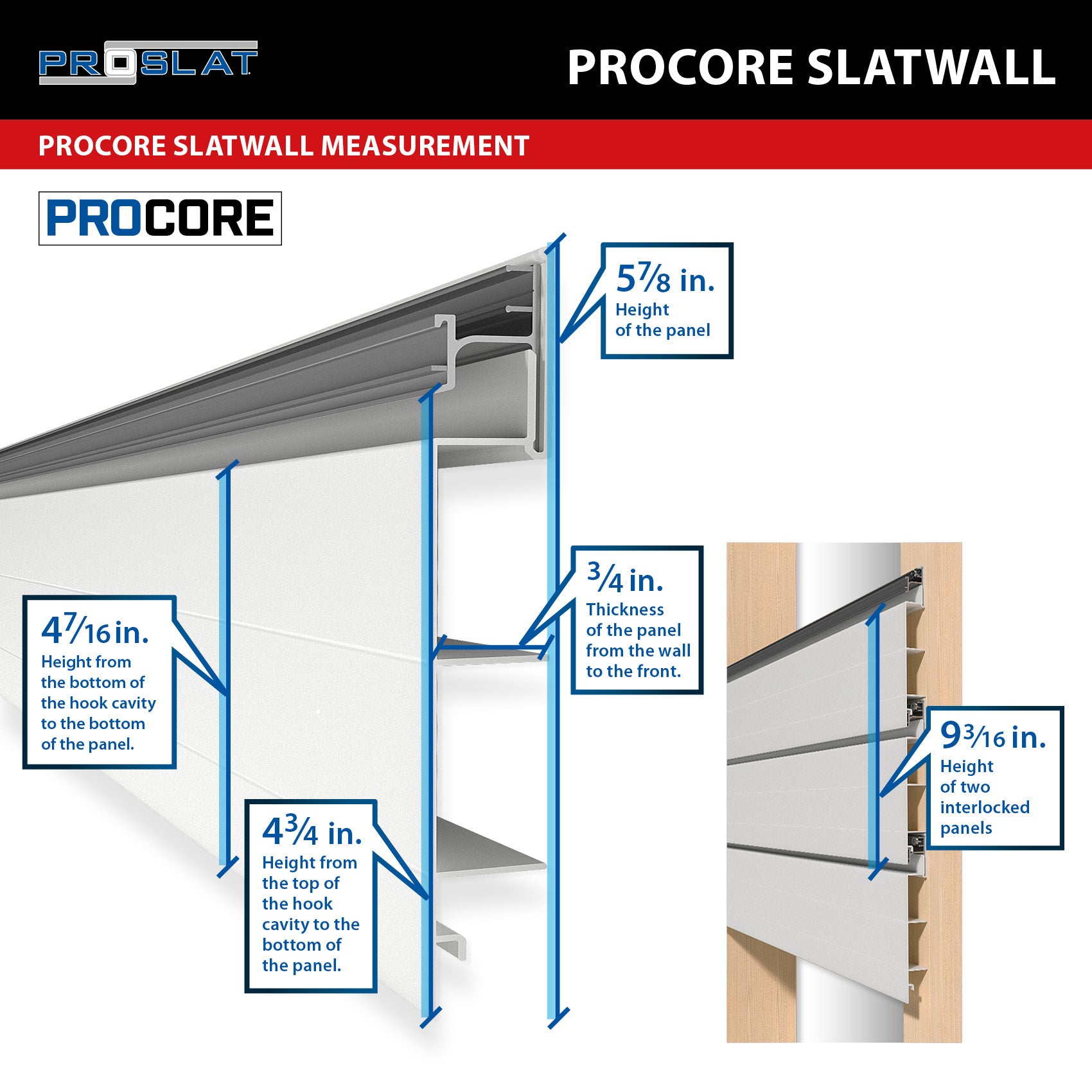 Proslat 8 ft. x 4 ft. PROCORE PVC Slatwall (2-Pack)