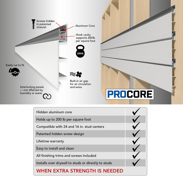 8 ft.  x 4 ft. PROCORE PVC Slatwall – 4 Pack 128 sq ft – White