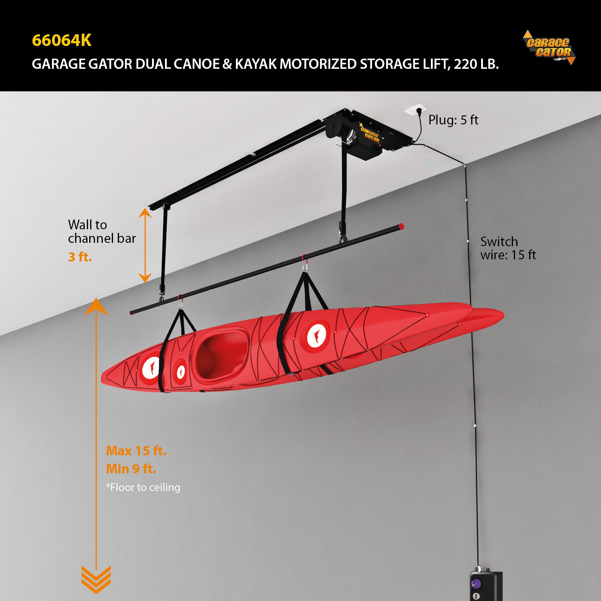 Garage Gator Dual Canoe Kayak 220 lb Lift Kit